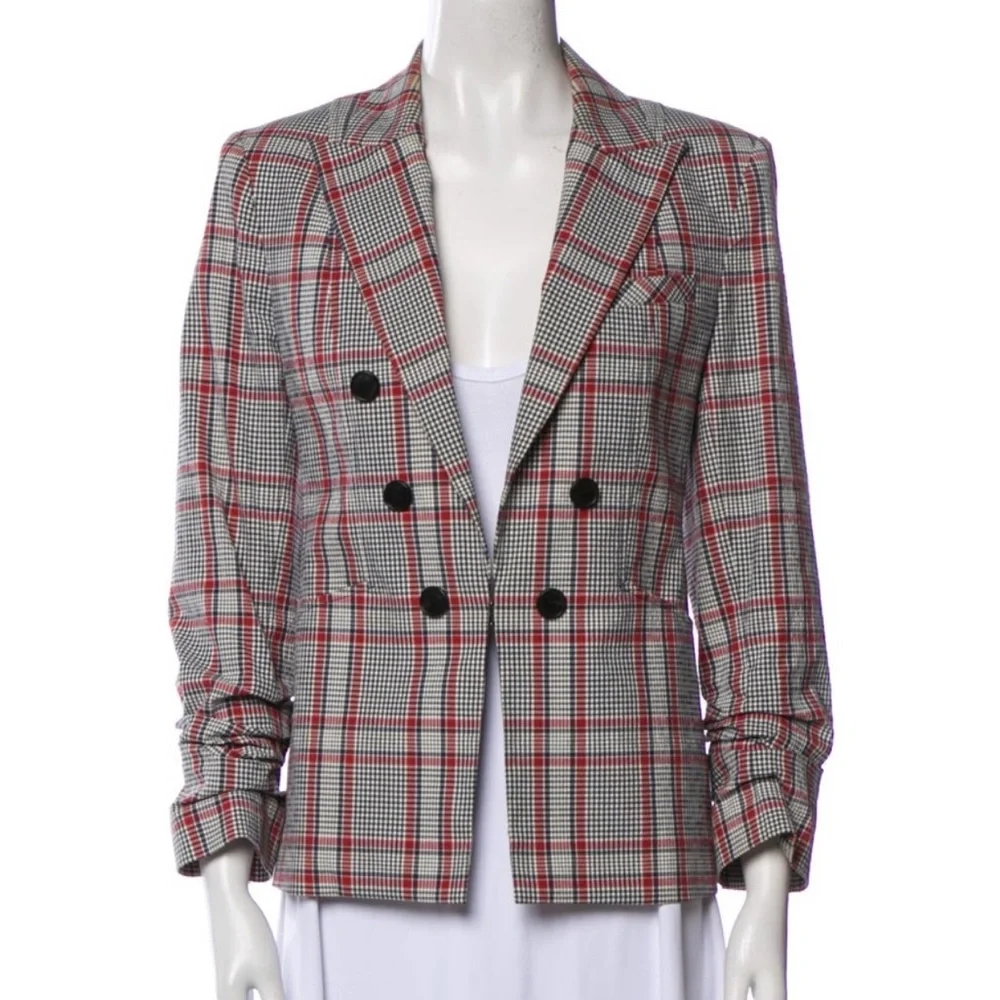 $650 Veronica Beard Plaid Caldwell Dickey Blazer Red Gray Navy Jacket Cotton 8 - Picture 4 of 14
